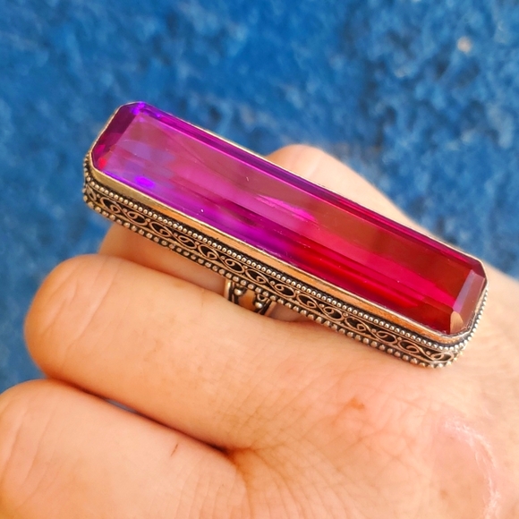 New Amazing Oversized Bi-Color Tourmaline 925 Silver Statement Ring. - Picture 3 of 16